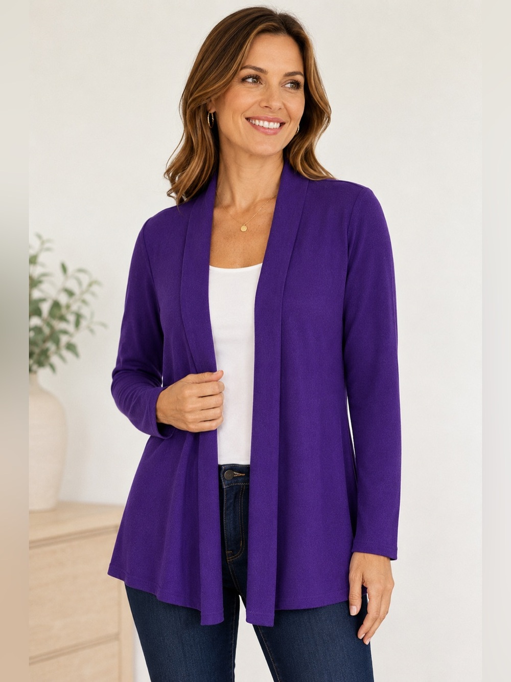 Always Indigo Purple Open Front Cardigan Size 1X Lightweight Stretch Knit